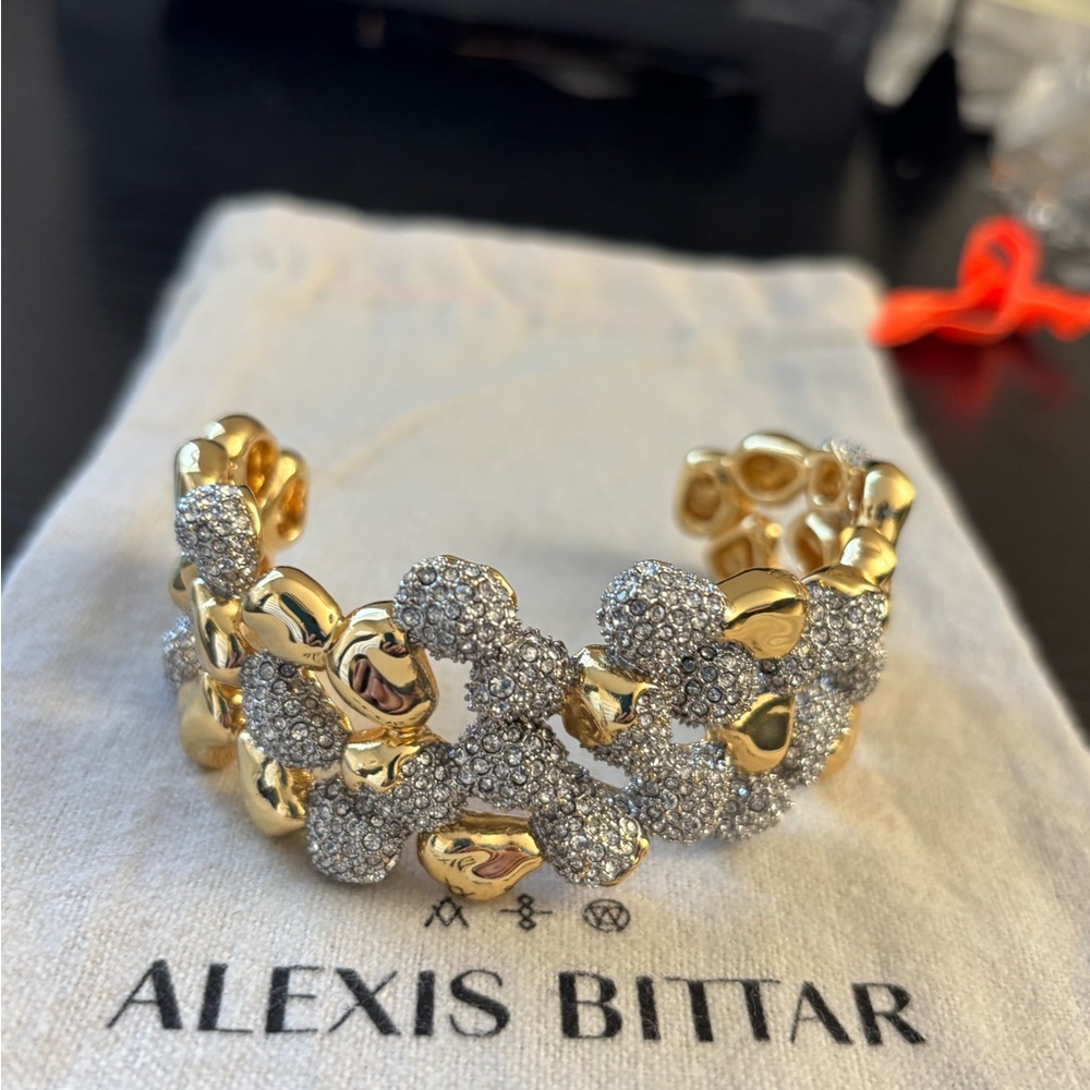 Alexis Bittar Gold and Crystal Pavé Linked Open Cuff Braceletz - Picture 8 of 13